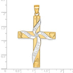 14K Gold & Rhodium Faith Hope Love Believe Cross Pendant  Polished Solid Design