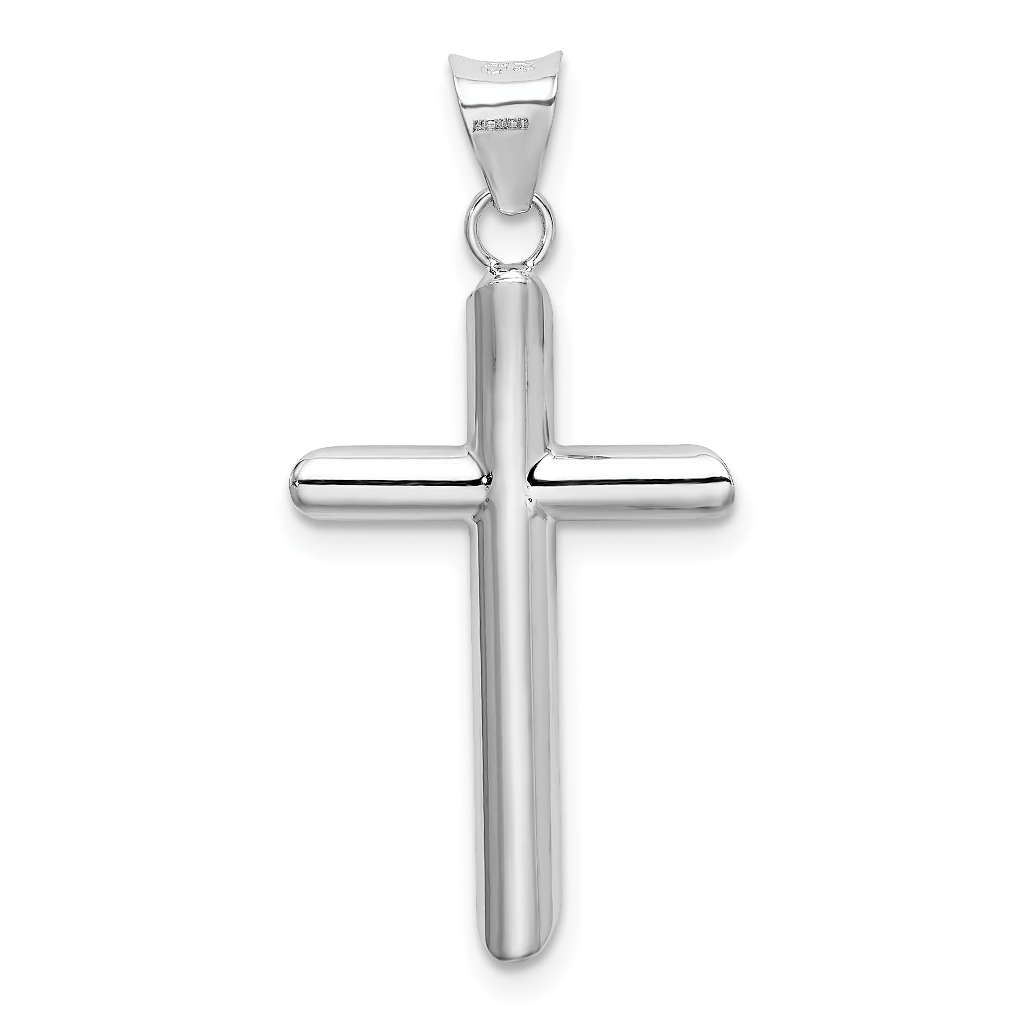 14K White Gold Polished Hollow Cross Pendant with Rhodium Finish Elegant 3D Design