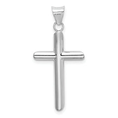 14K White Gold Polished Hollow Cross Pendant with Rhodium Finish Elegant 3D Design