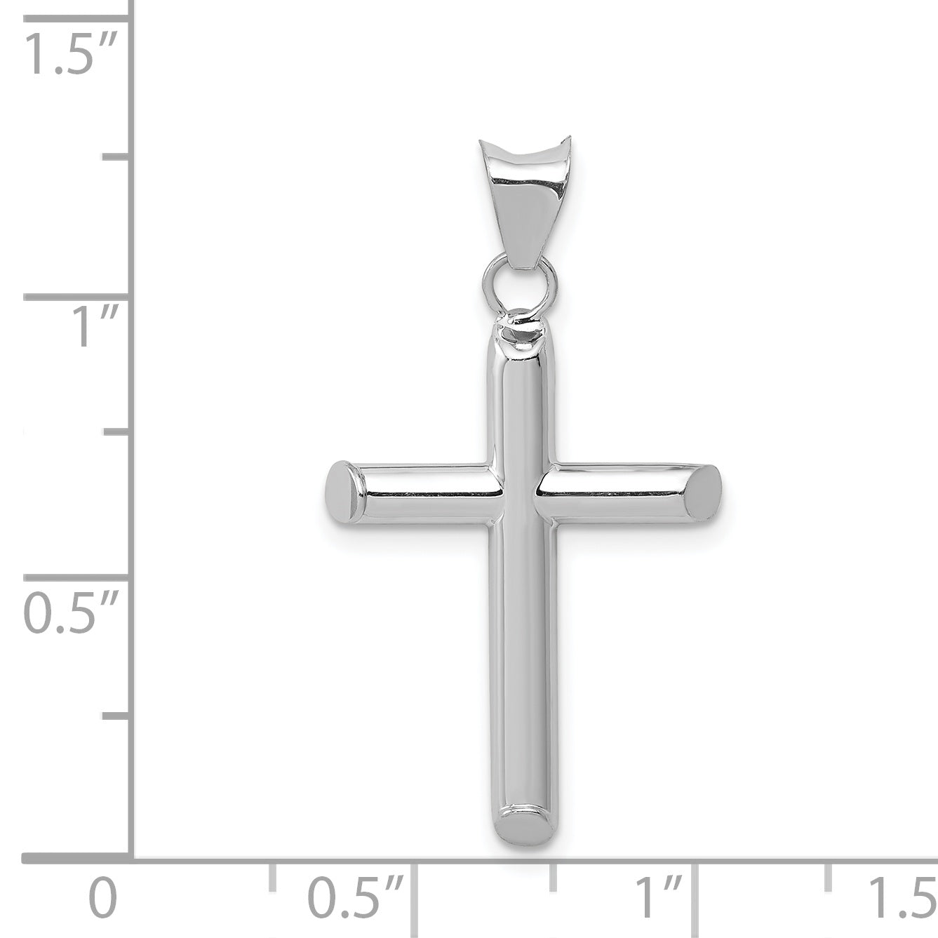 14K White Gold Polished Hollow Cross Pendant with Rhodium Finish Elegant 3D Design
