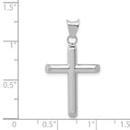 14K White Gold Polished Hollow Cross Pendant with Rhodium Finish Elegant 3D Design