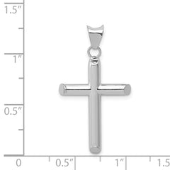 14K White Gold Polished Hollow Cross Pendant with Rhodium Finish Elegant 3D Design