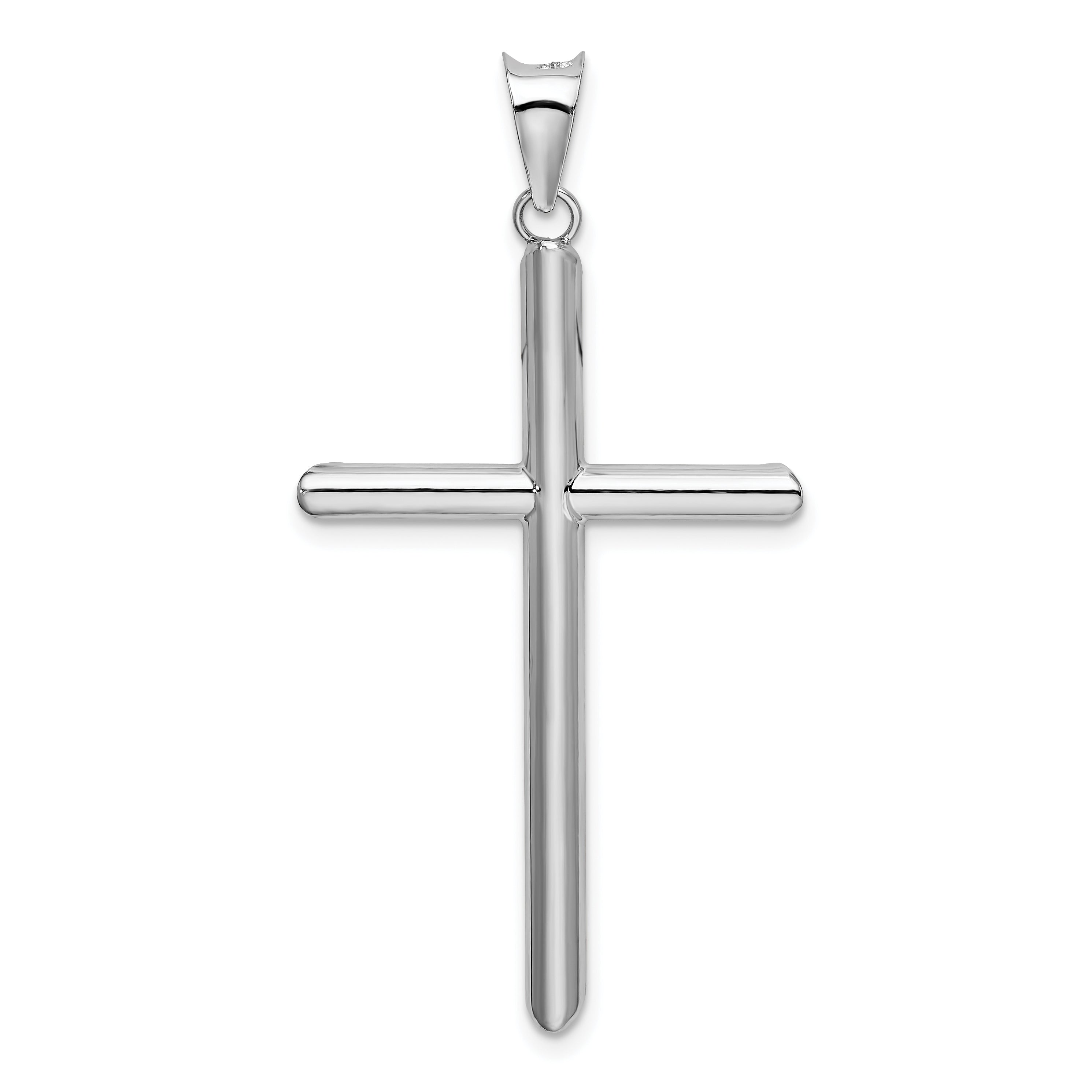 14K White Gold Polished Hollow Cross Pendant with Rhodium Plating