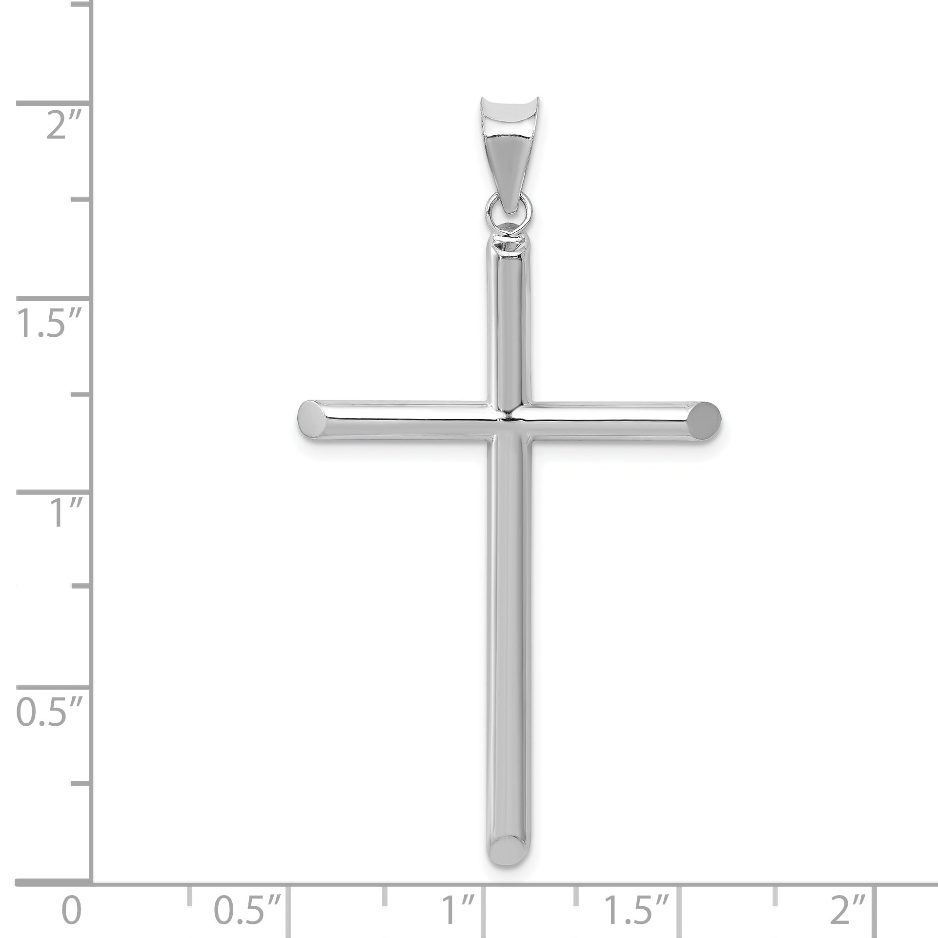 14K White Gold Polished Hollow Cross Pendant with Rhodium Plating
