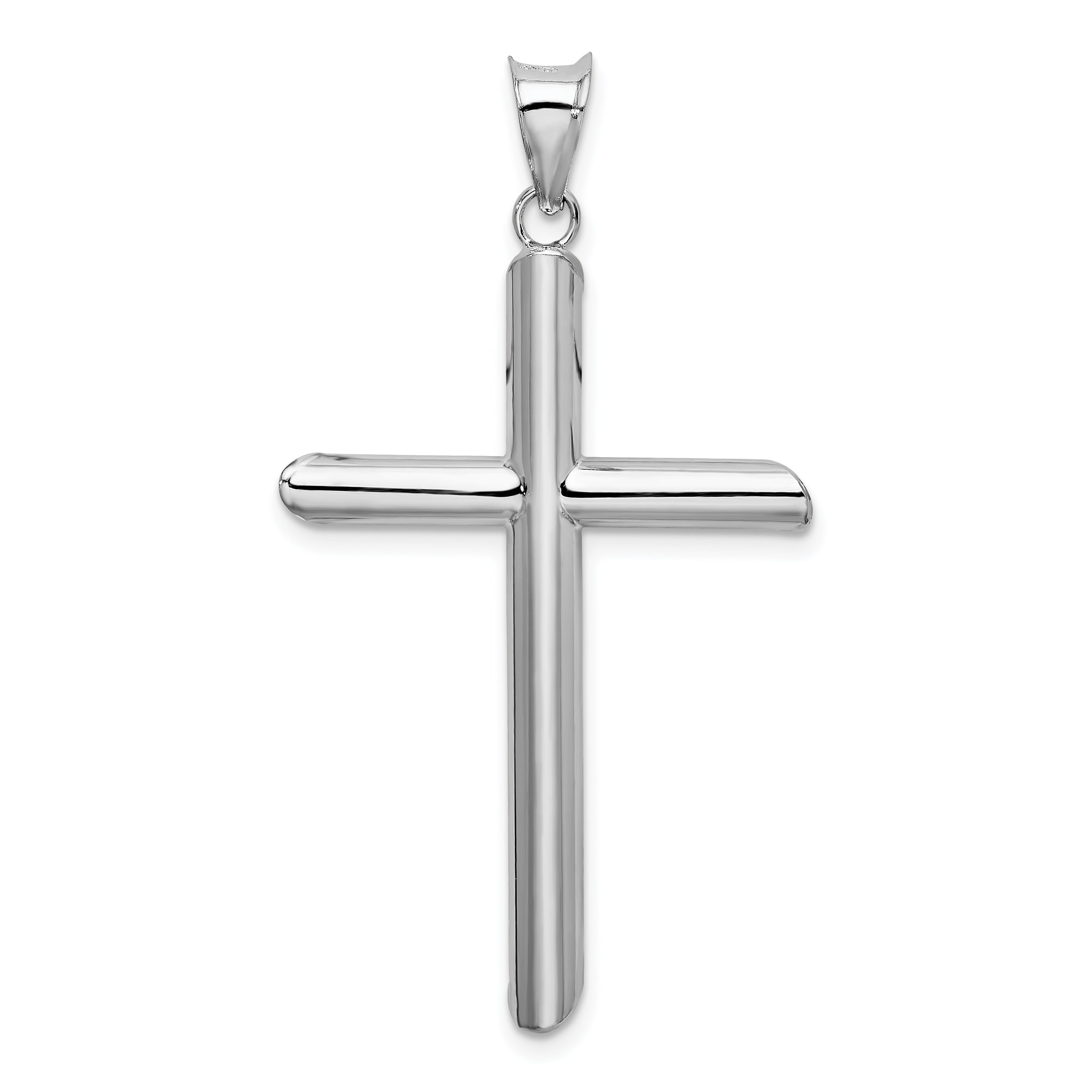 14K White Gold Polished Hollow Cross Pendant with Rhodium Finish for Elegant Style