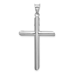 14K White Gold Polished Hollow Cross Pendant with Rhodium Finish for Elegant Style