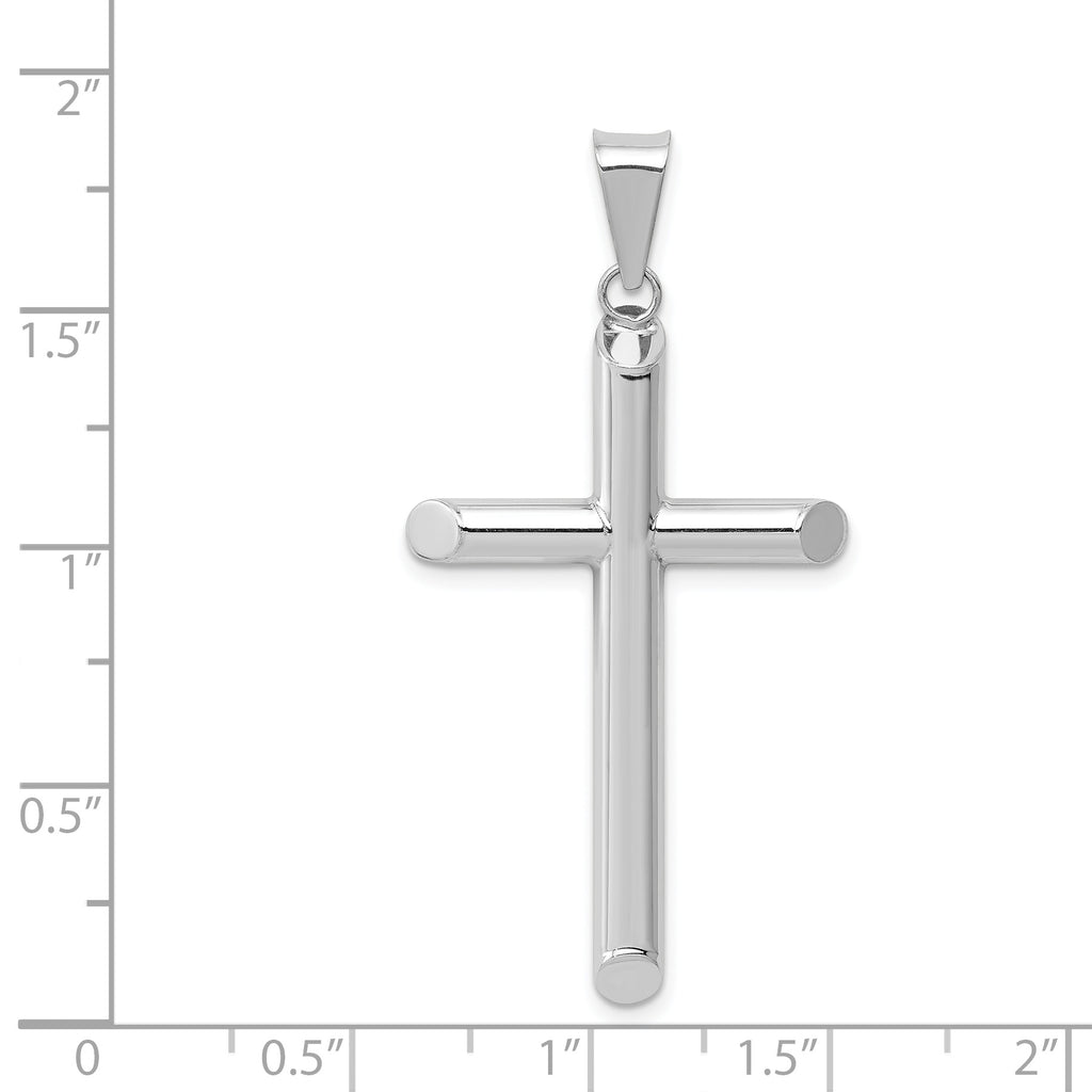 14K White Gold Polished Hollow Cross Pendant with Rhodium Finish for Elegant Style