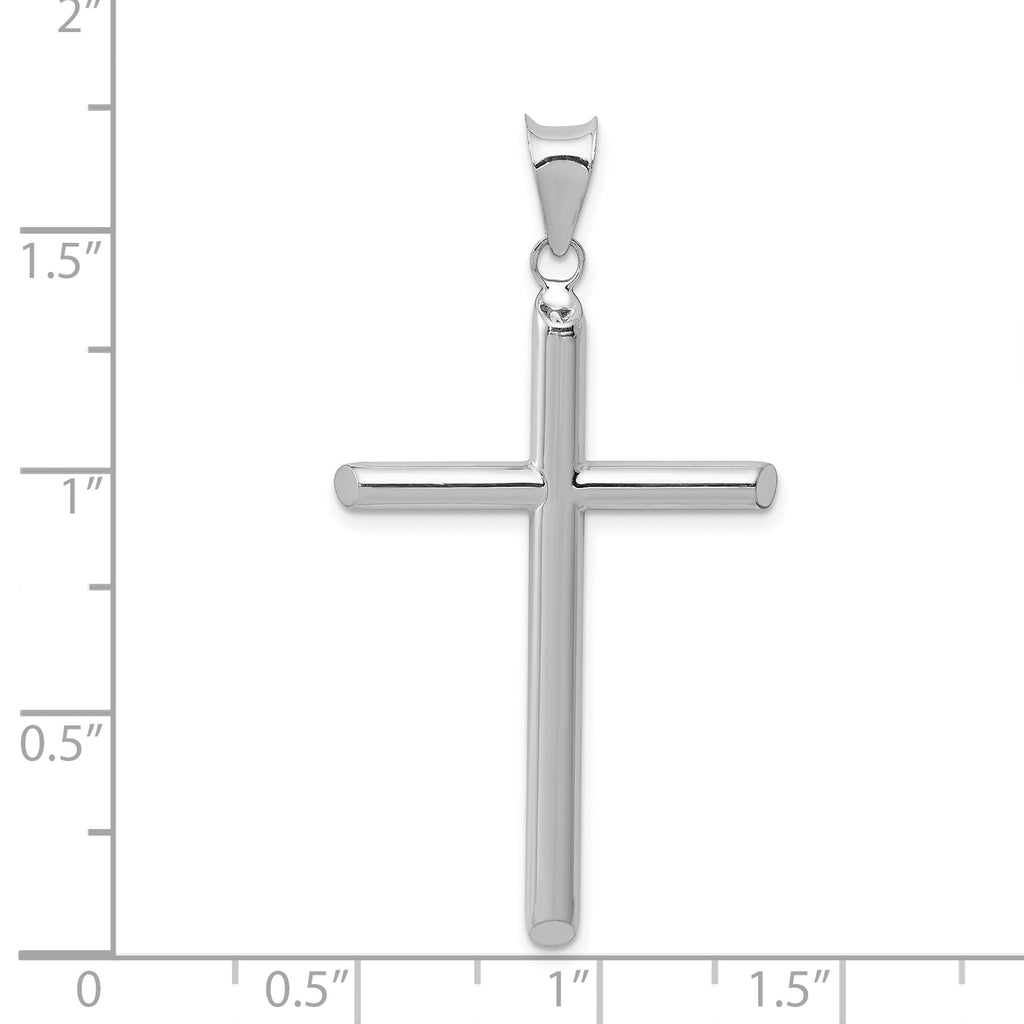 14K White Gold Hollow Cross Pendant with Rhodium Finish Elegant 3D Design