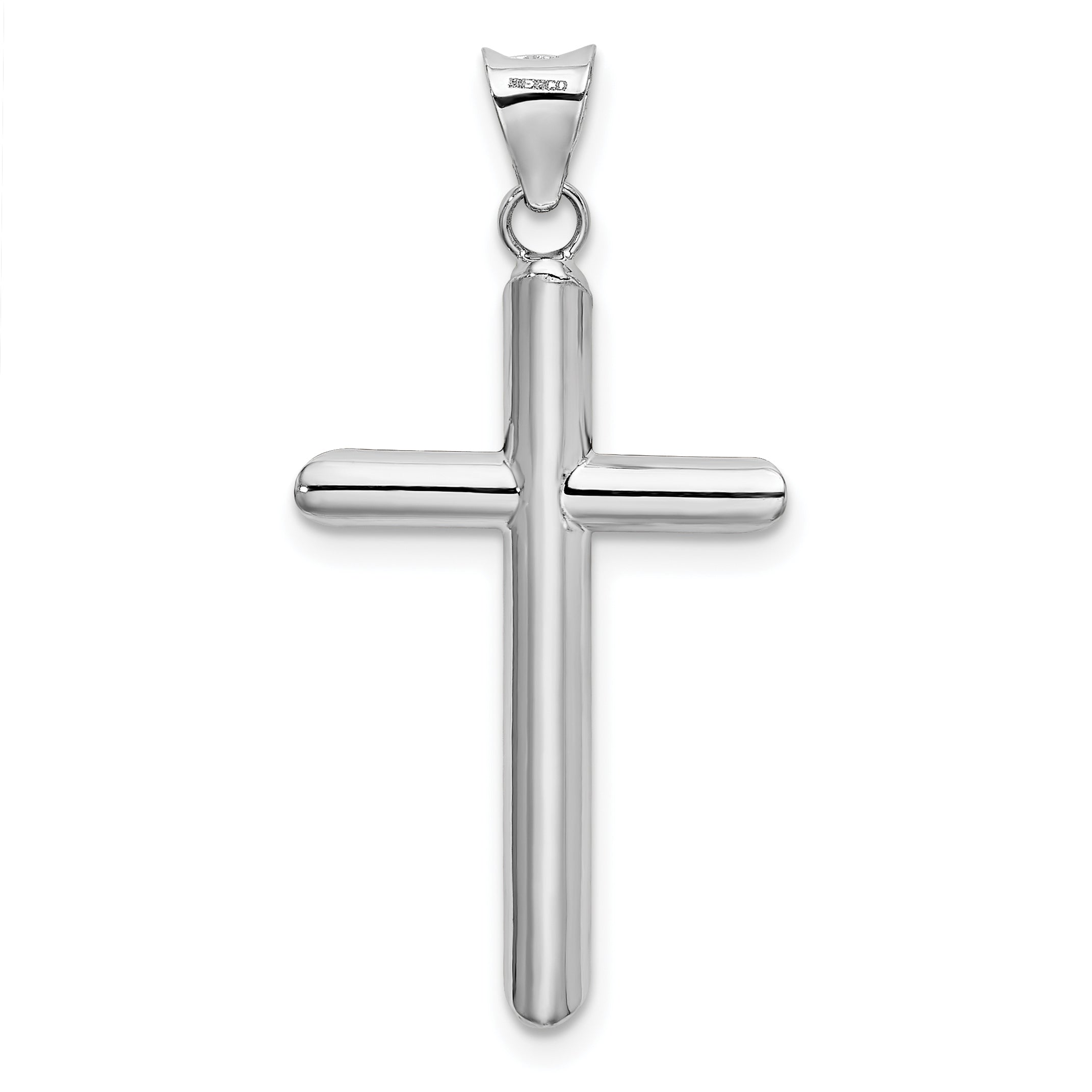 14K White Gold Hollow Cross Pendant with Rhodium Plating  Elegant 3D Design, Lightweight Faith Symbol