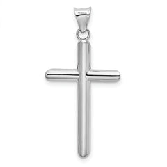 14K White Gold Hollow Cross Pendant with Rhodium Plating  Elegant 3D Design, Lightweight Faith Symbol