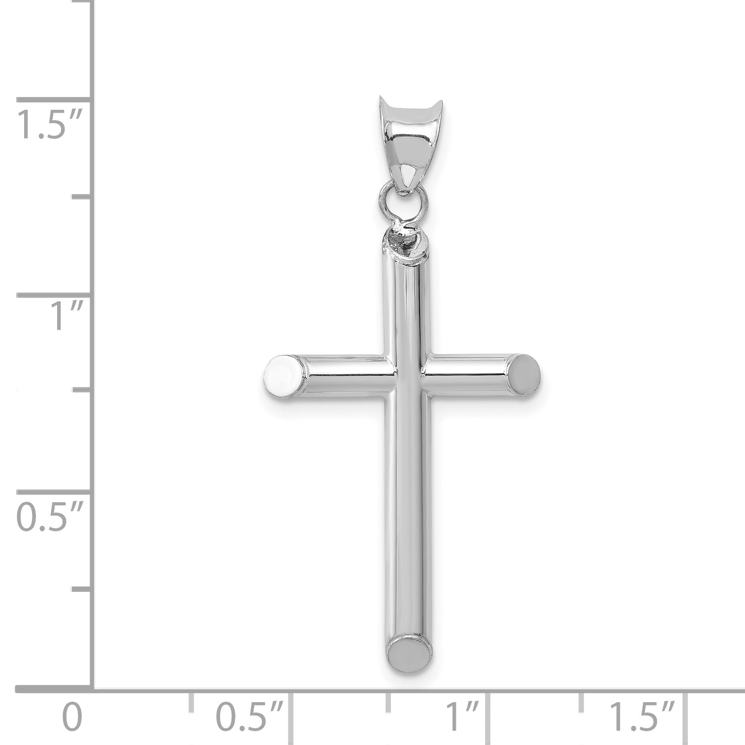 14K White Gold Hollow Cross Pendant with Rhodium Plating  Elegant 3D Design, Lightweight Faith Symbol