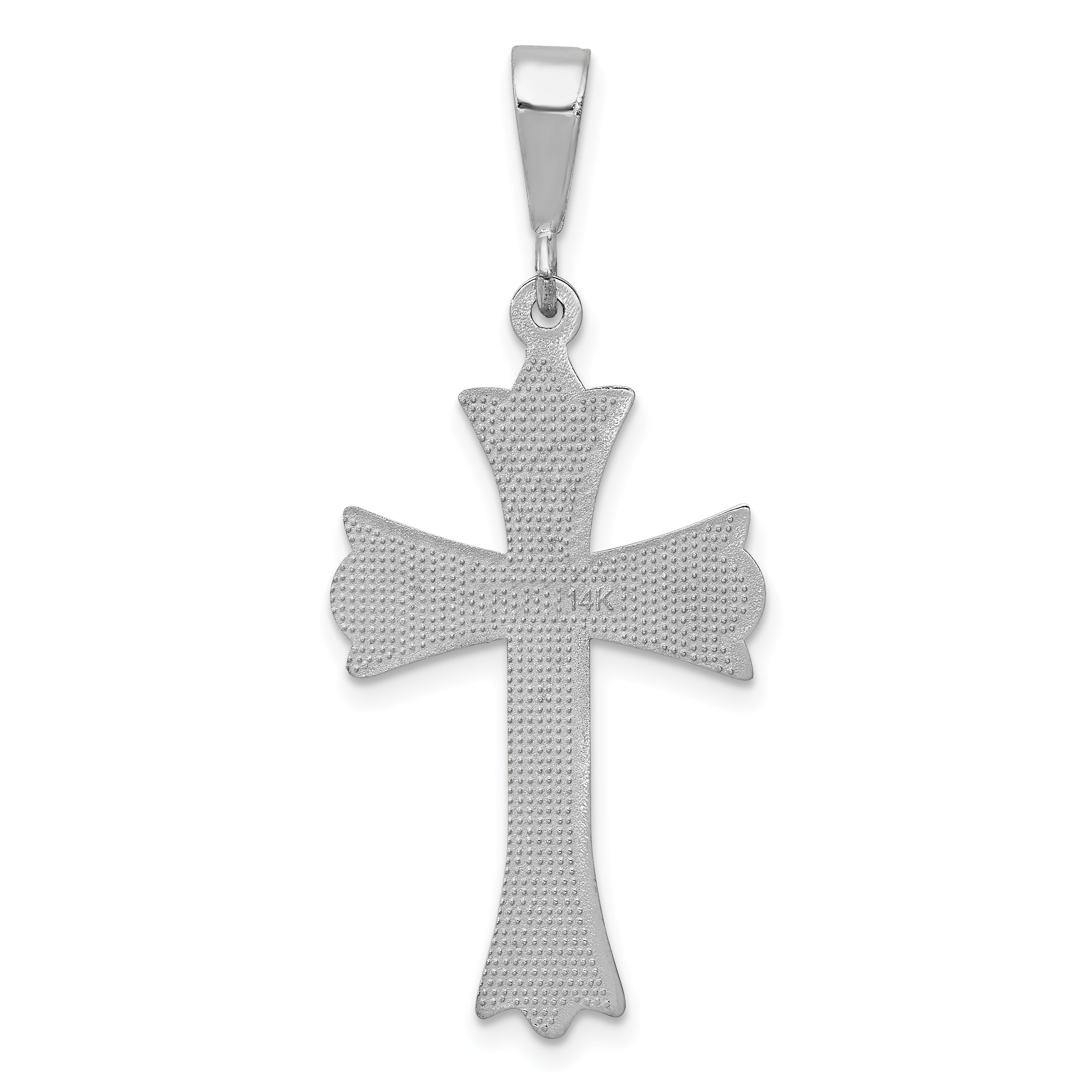14K White Gold Cross Pendant with Rhodium Plating Elegant Textured Design