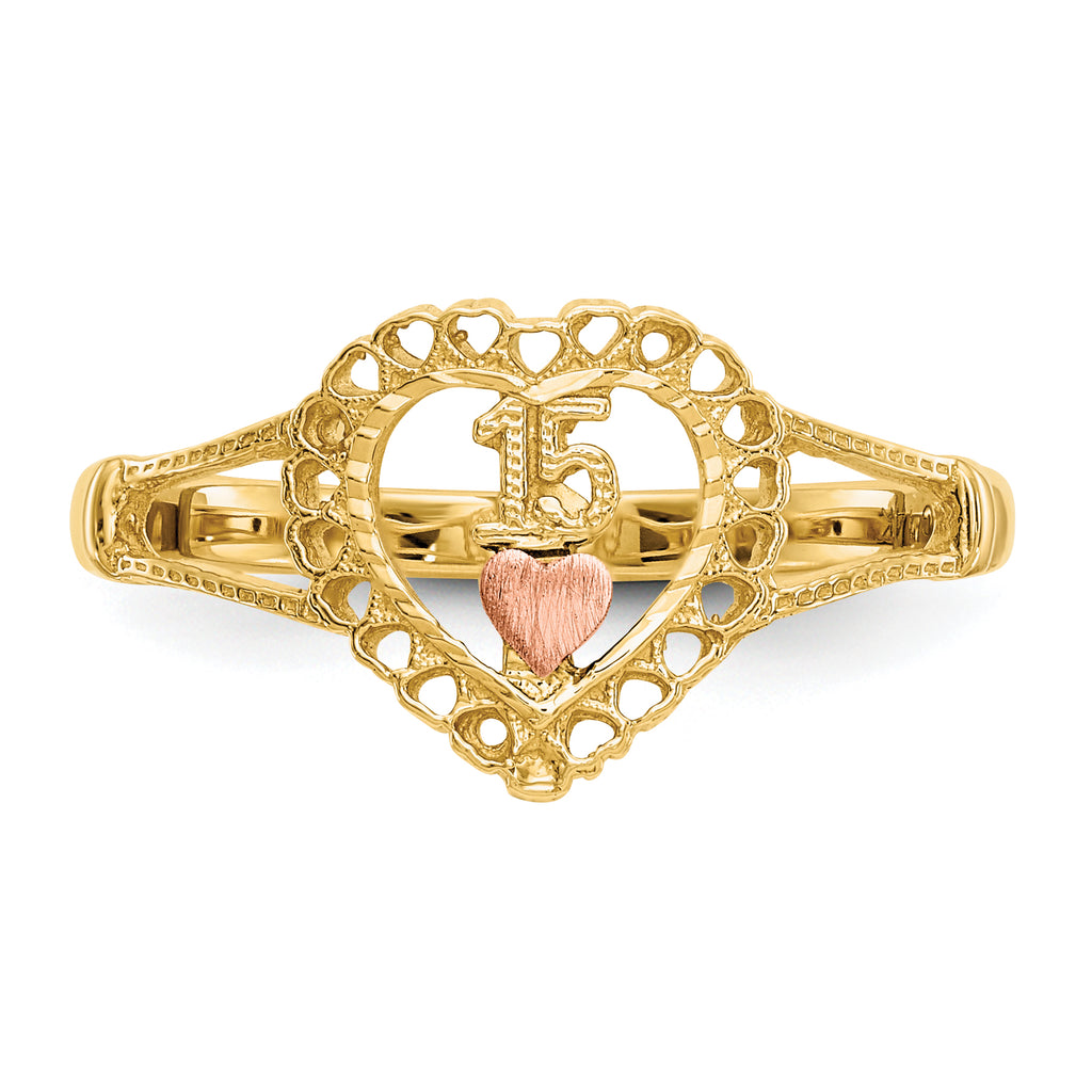 14K Two-tone 15 Heart Ring