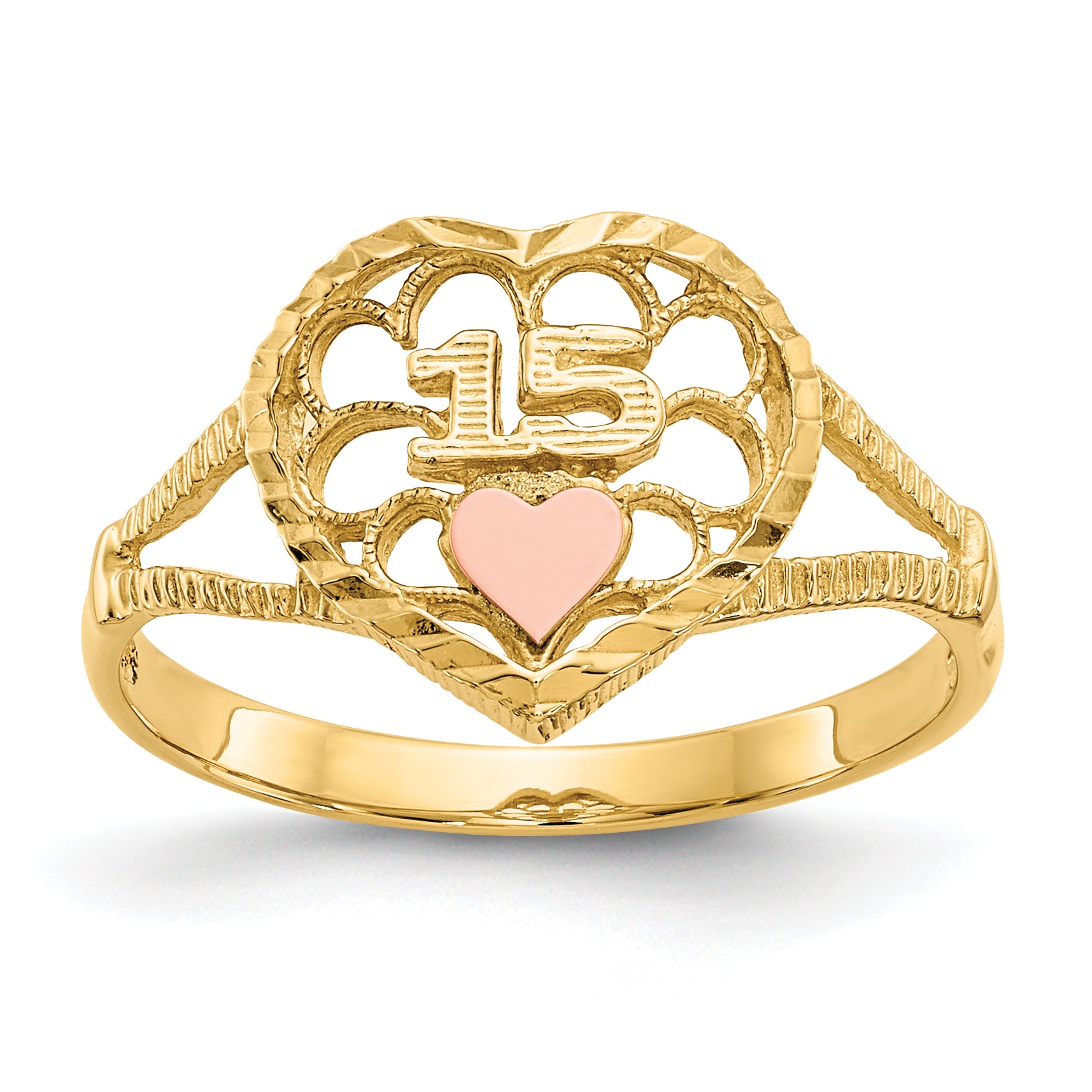 14K Two-tone Diamond Cut 15 Heart Ring Main image