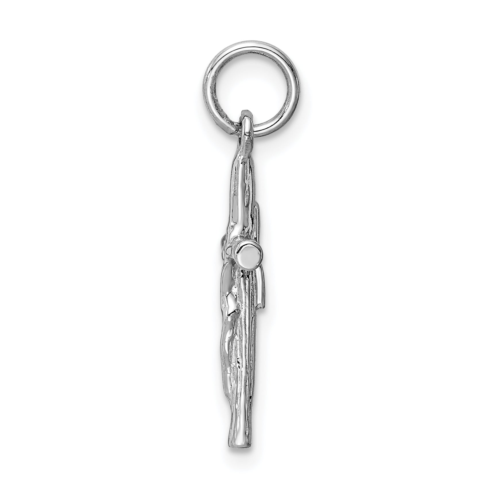 14K White Gold Crucifix Pendant with Polished Rhodium Finish Solid Elegant Design