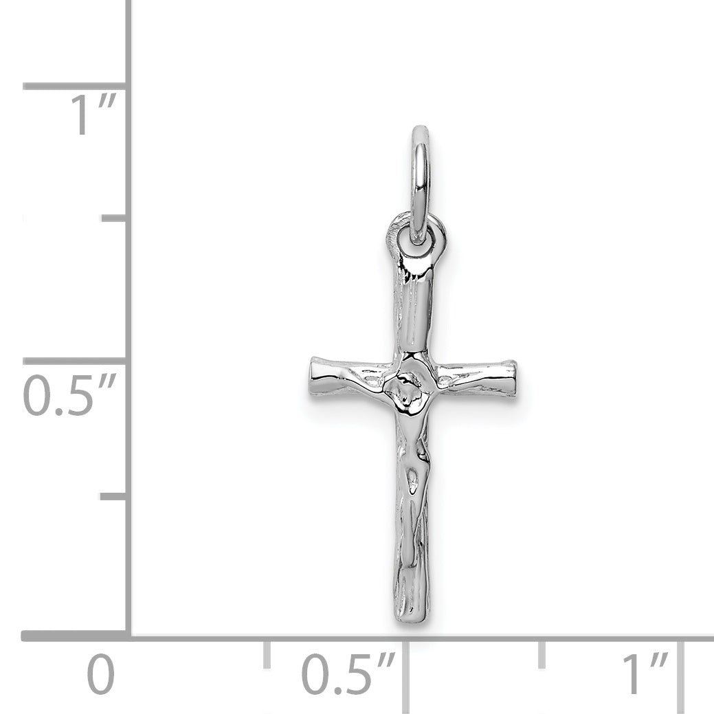 14K White Gold Crucifix Pendant with Polished Rhodium Finish Solid Elegant Design