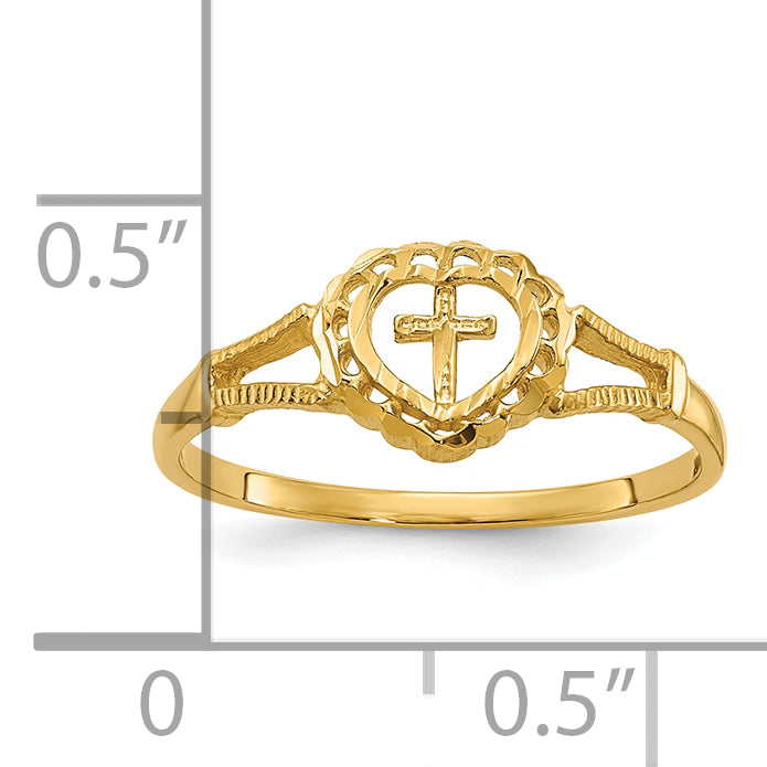 14K Diamond-Cut Childs Heart & Cross Ring - 4