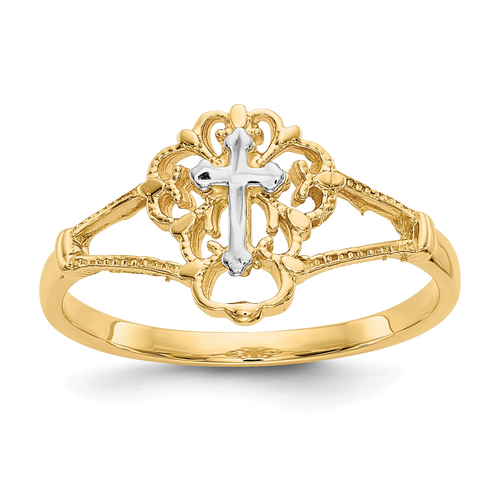 14K Two-tone Diamond Cut Cross Ring Main image