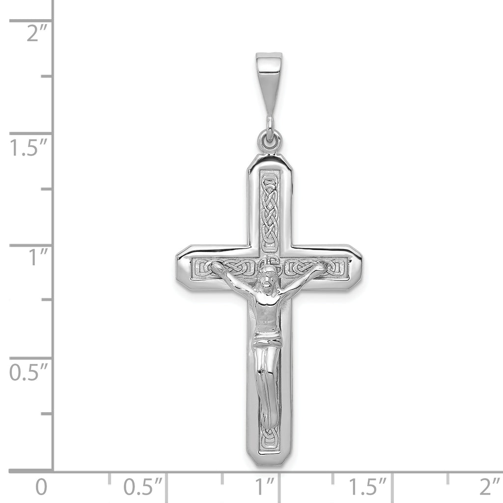 14k White Gold Crucifix Pendant with Polished Finish Solid Cast Design