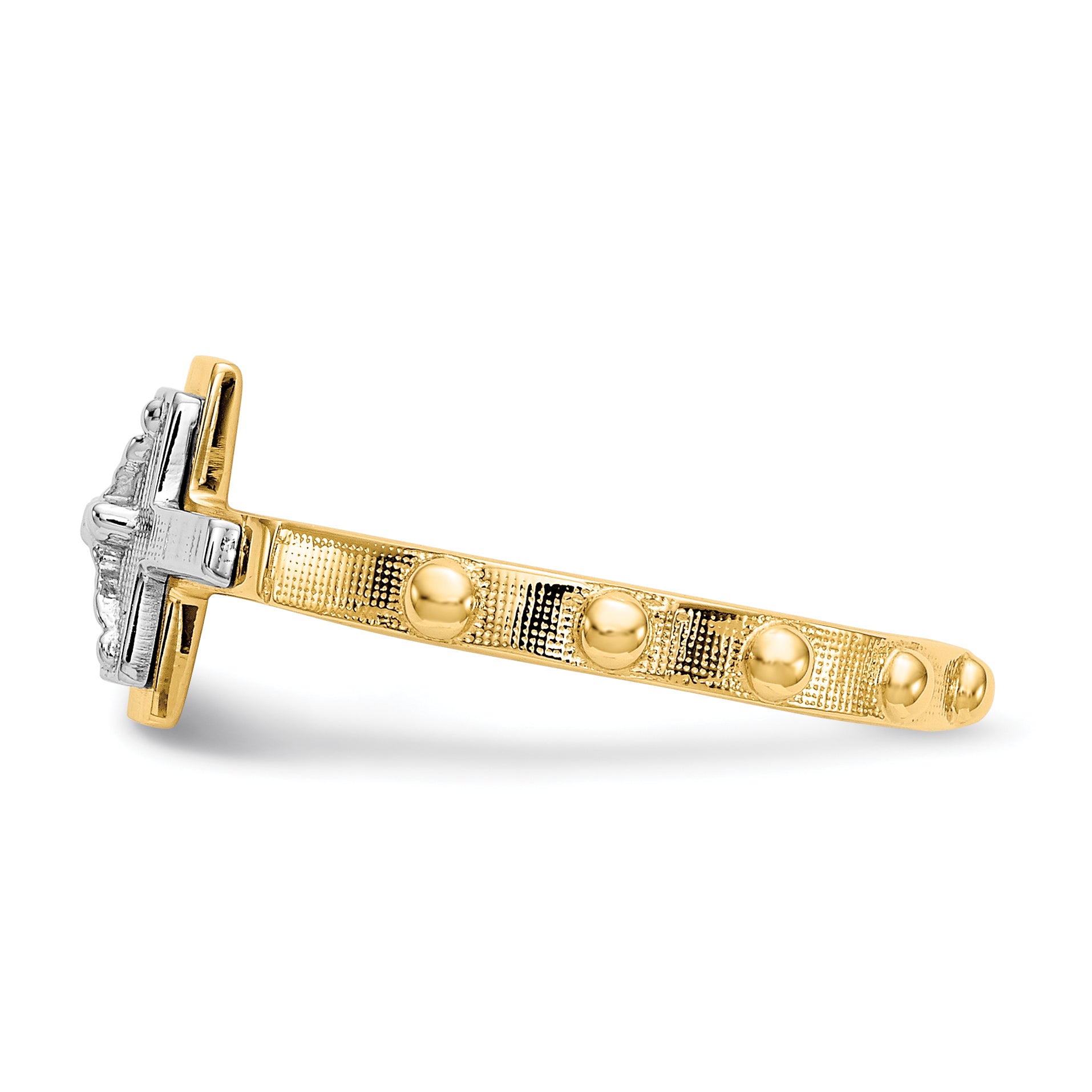 14K Two-tone Crucifix Rosary Ring