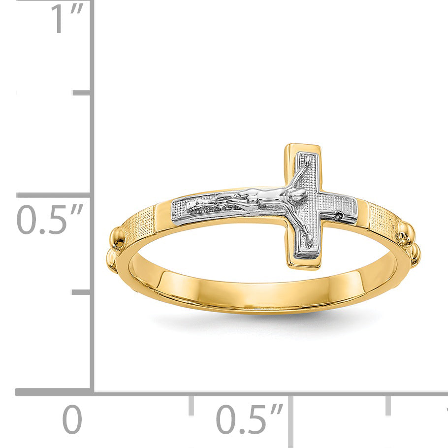 14K Two-tone Crucifix Rosary Ring