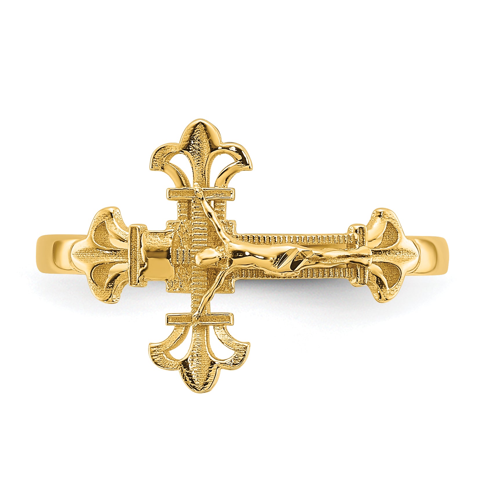14K Diamond Cut Crucifix Ring - 7