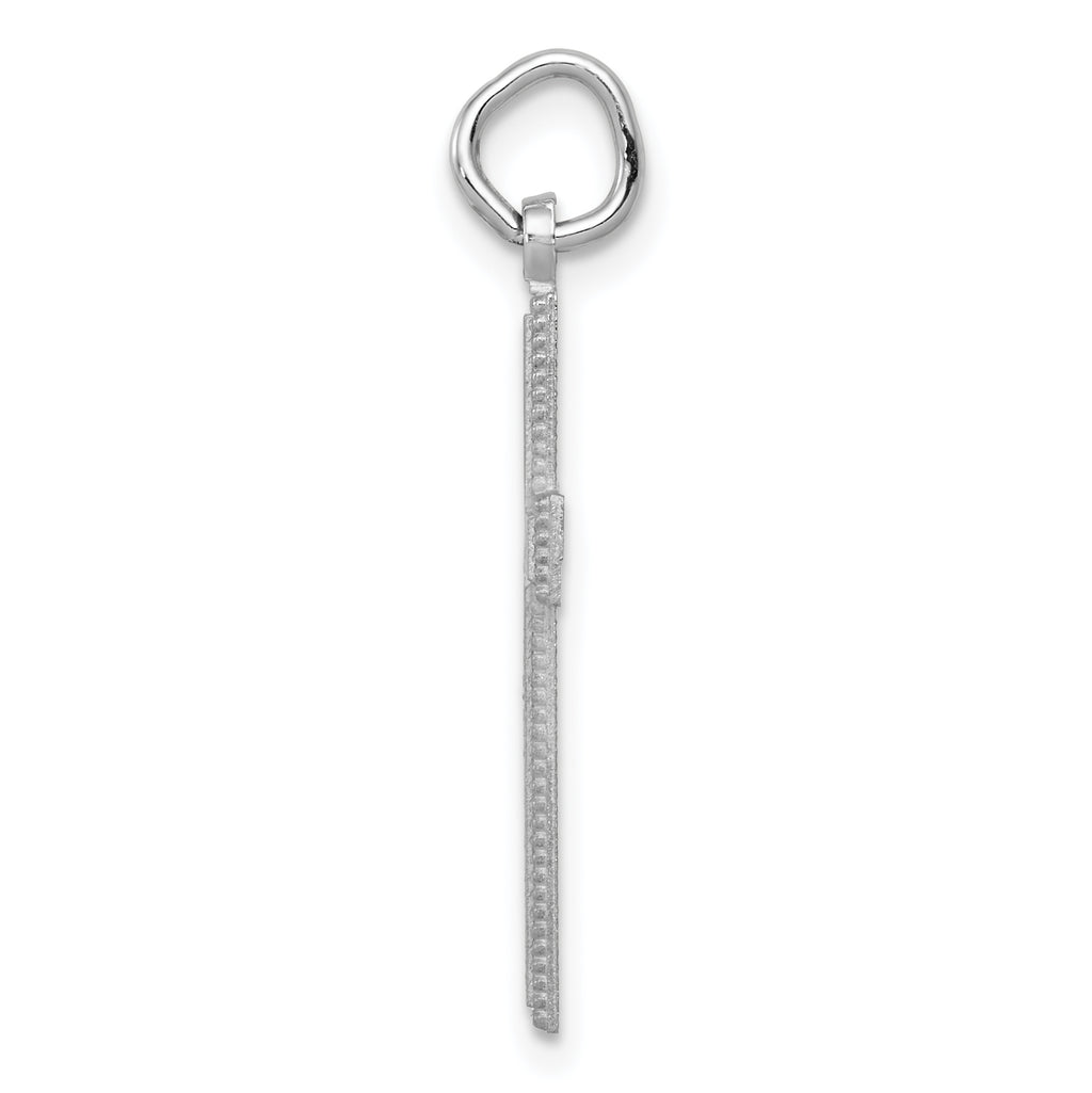 14K White Gold Diamond-Cut Cross Pendant with Polished Rhodium Finish