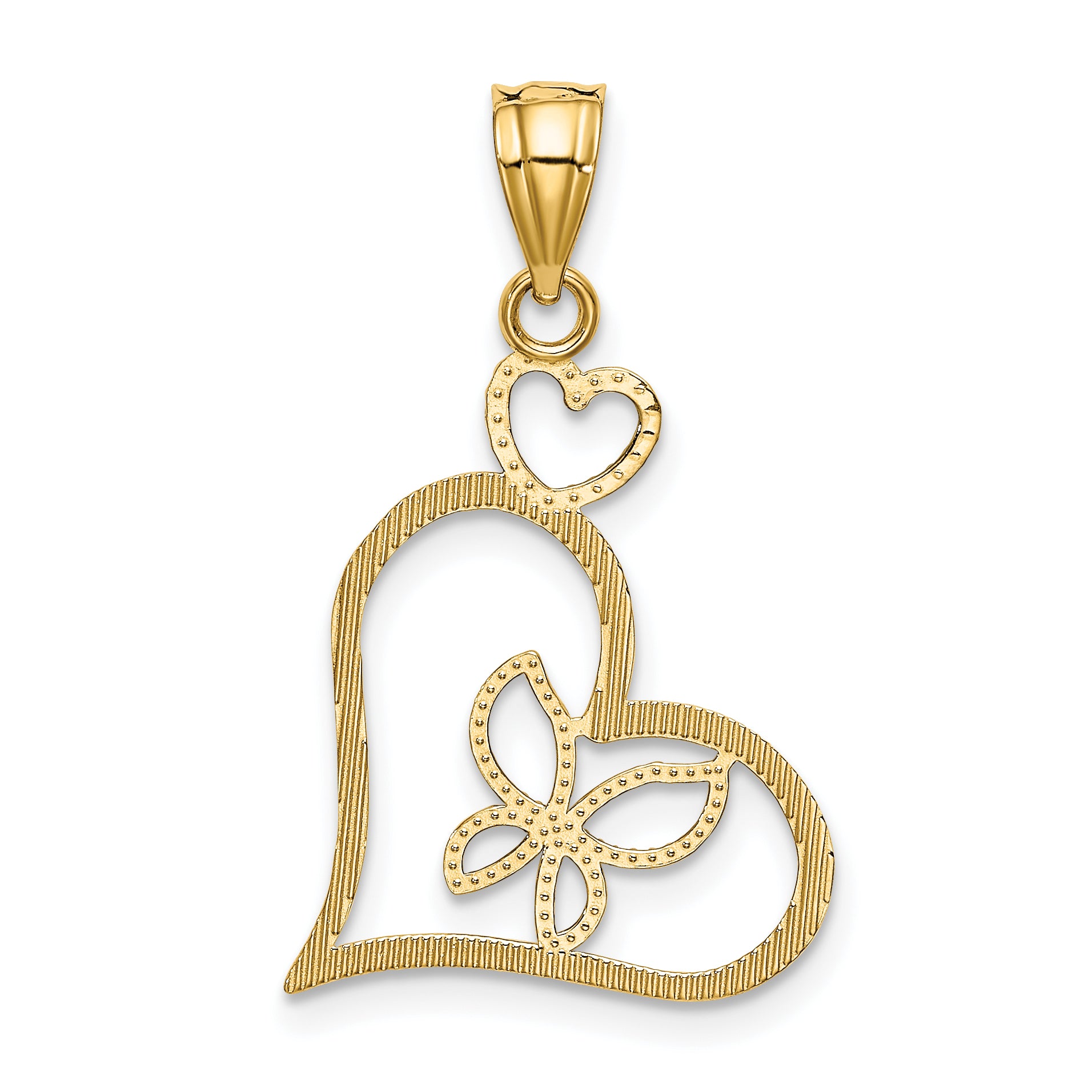 14K Gold Butterfly in Heart Pendant with White Rhodium Accents  Polished Finish