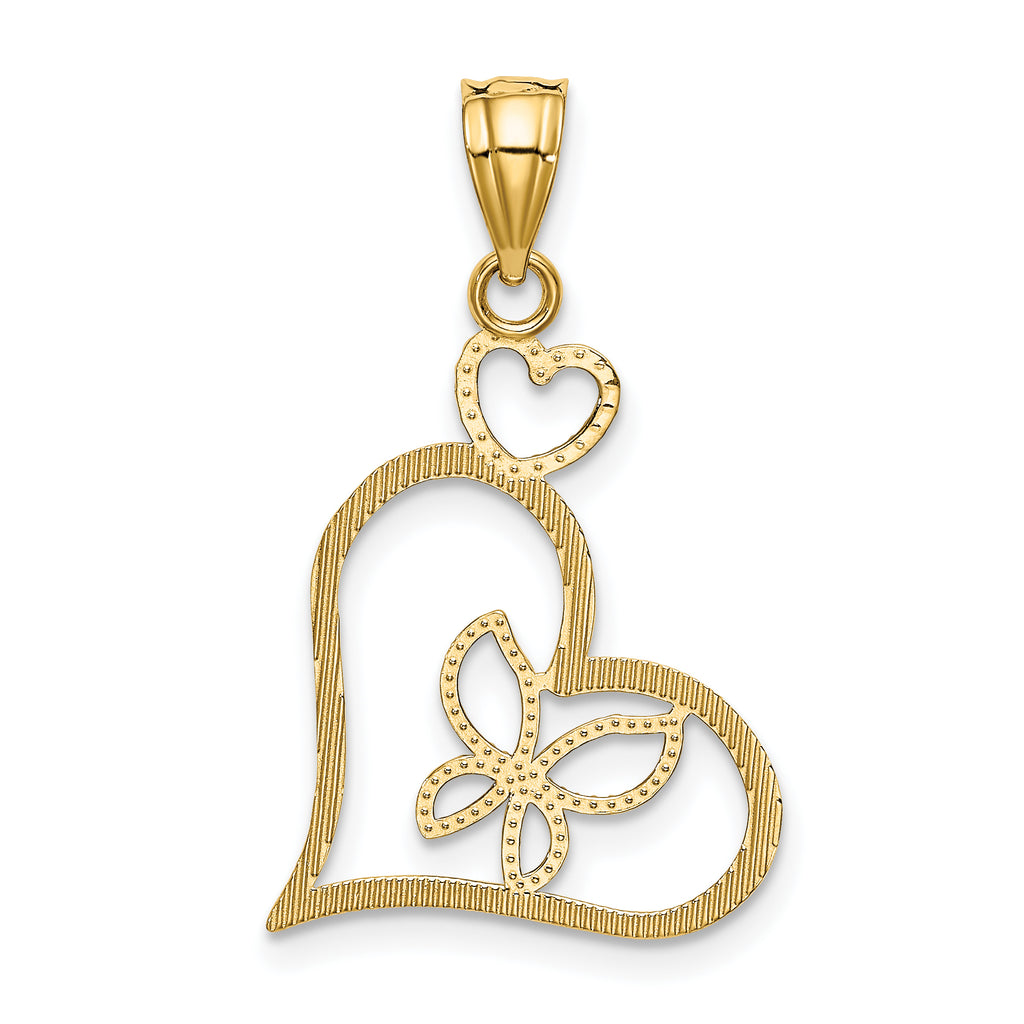 14K Gold Butterfly in Heart Pendant with White Rhodium Accents  Polished Finish