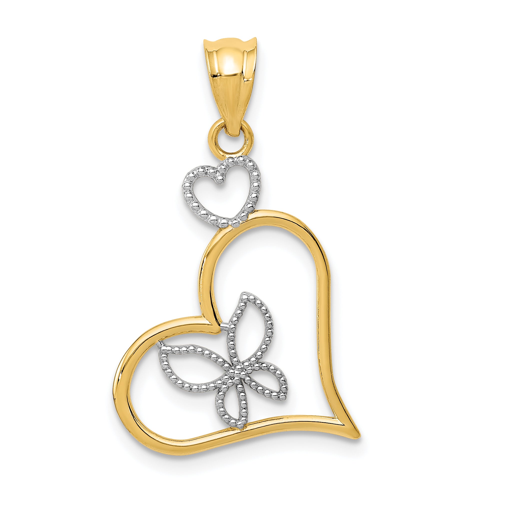 14k and White Rhodium Butterfly in Heart Pendant Main image