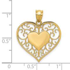 14K Polished Filigree Heart Pendant