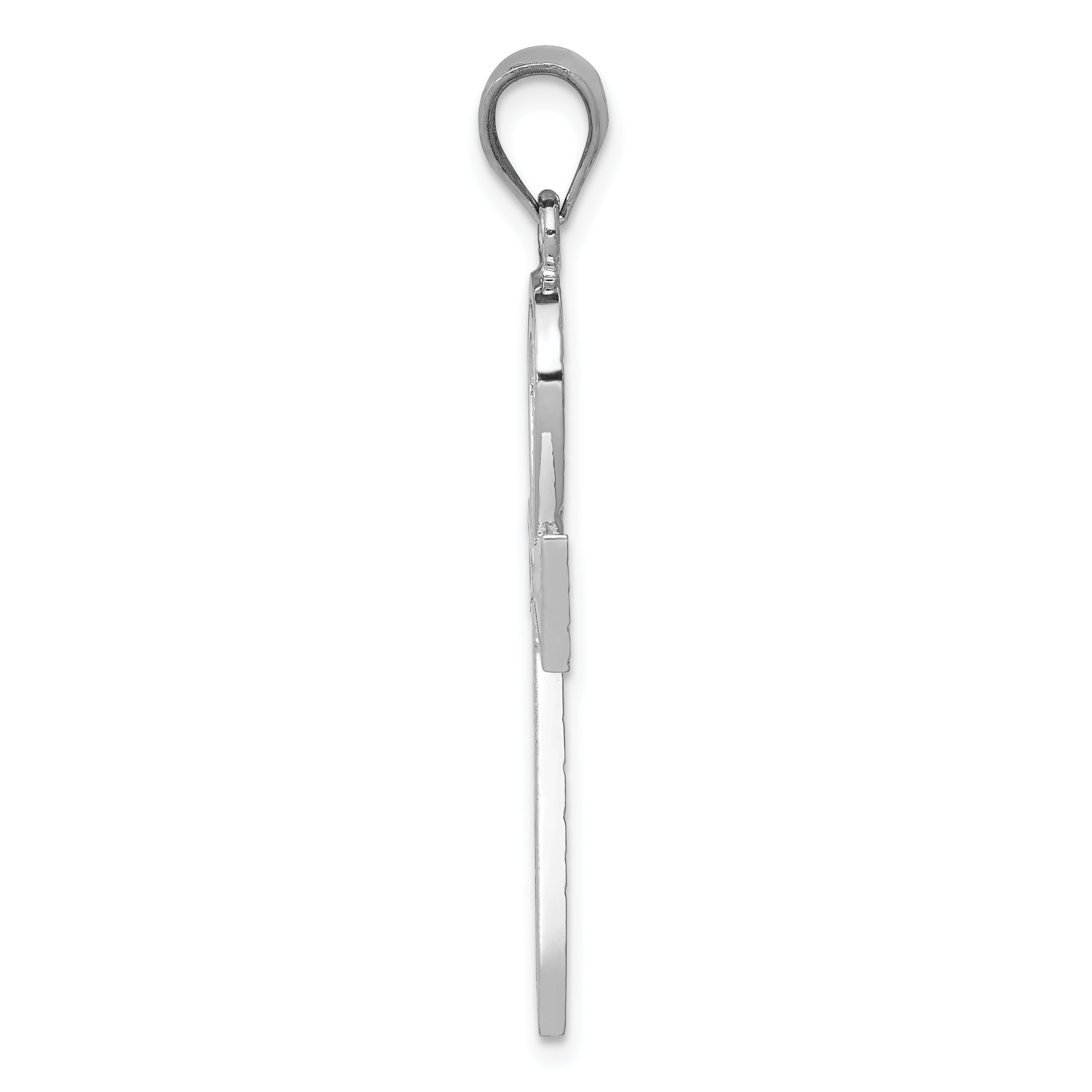 14K White Gold Ankh Cross Pendant with Polished Rhodium Finish