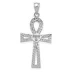 14K White Gold Ankh Cross Pendant with Polished Rhodium Finish