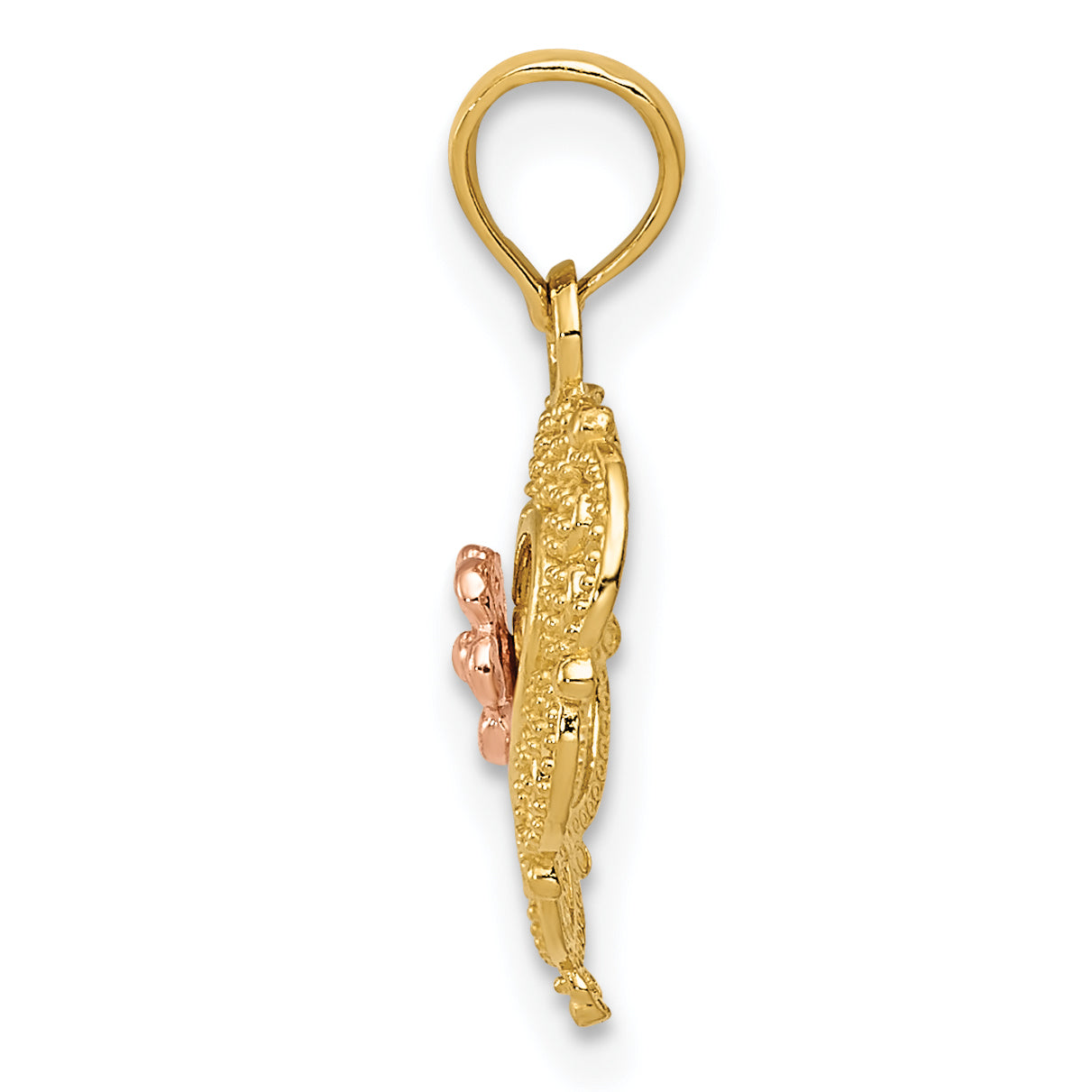 14K Two-Tone Gold Heart Pendant with Polished Flower in Fancy Border Secondary image