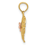 14K Two-Tone Gold Heart Pendant with Polished Flower in Fancy Border