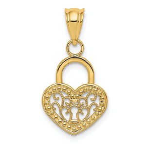 Filigree Heart Lock Charm in 14K Yellow Gold, 22mm - Sophia Jewelers