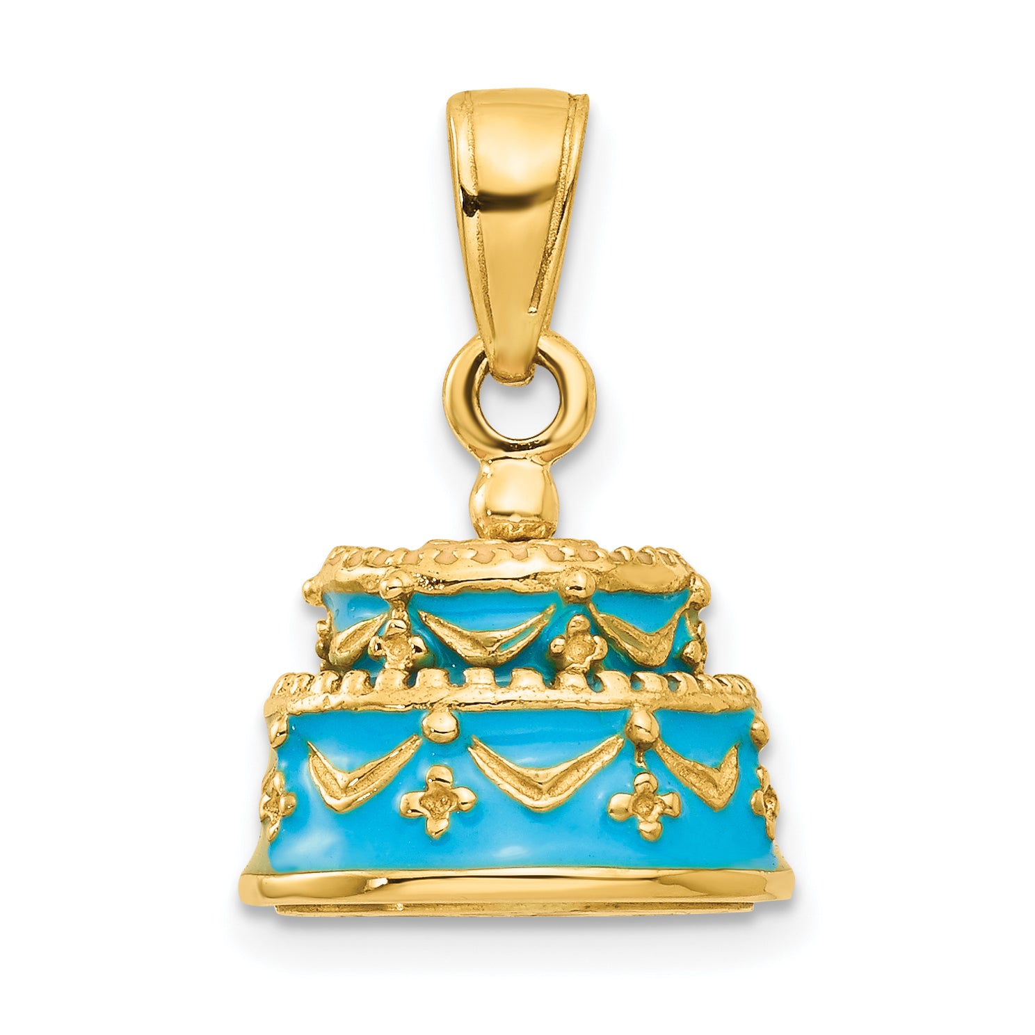 14K 3-D Aqua Blue Enameled HAPPY BIRTHDAY Cake Pendant Main image