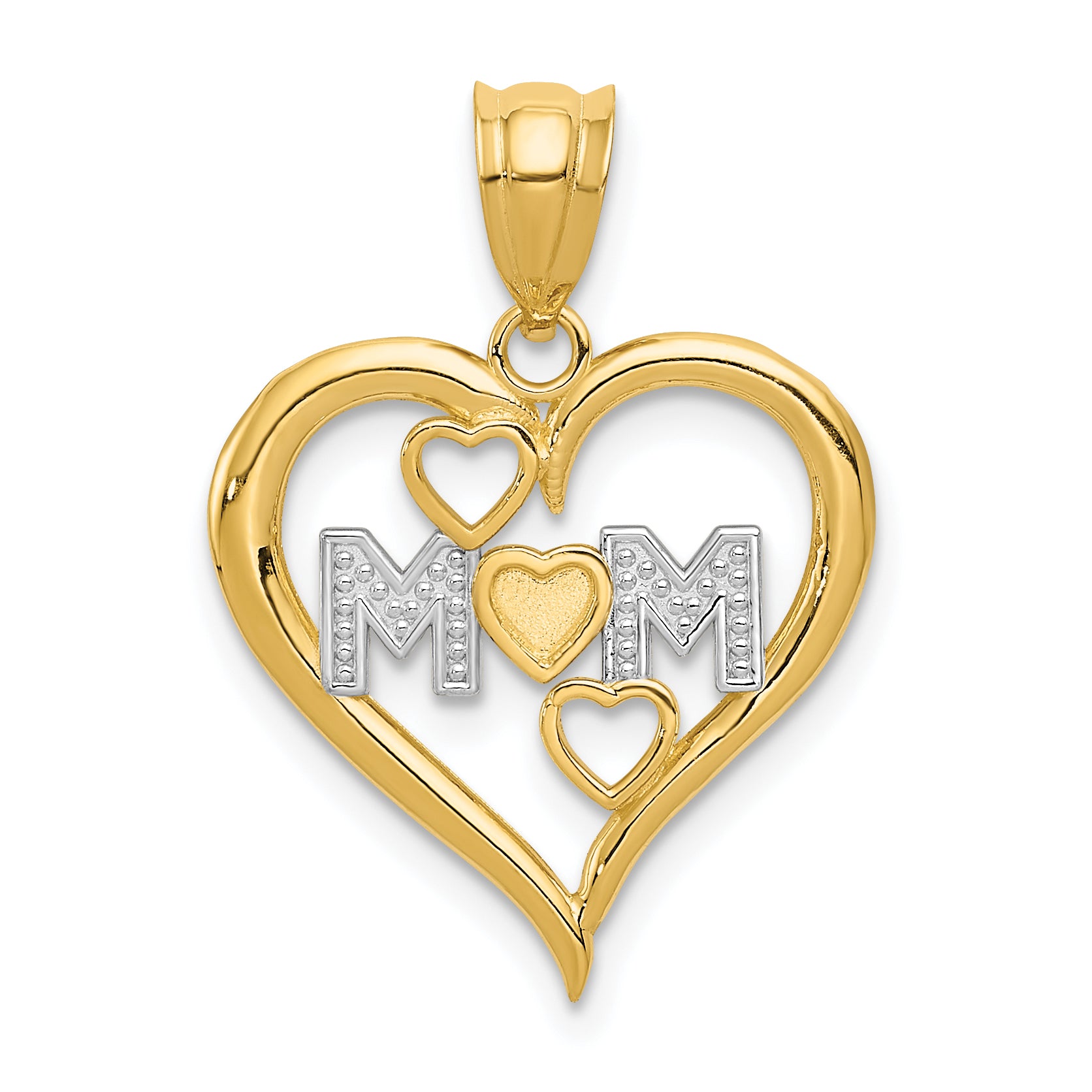 14k and White Rhodium Diamond-cut Mom Heart Pendant Main image