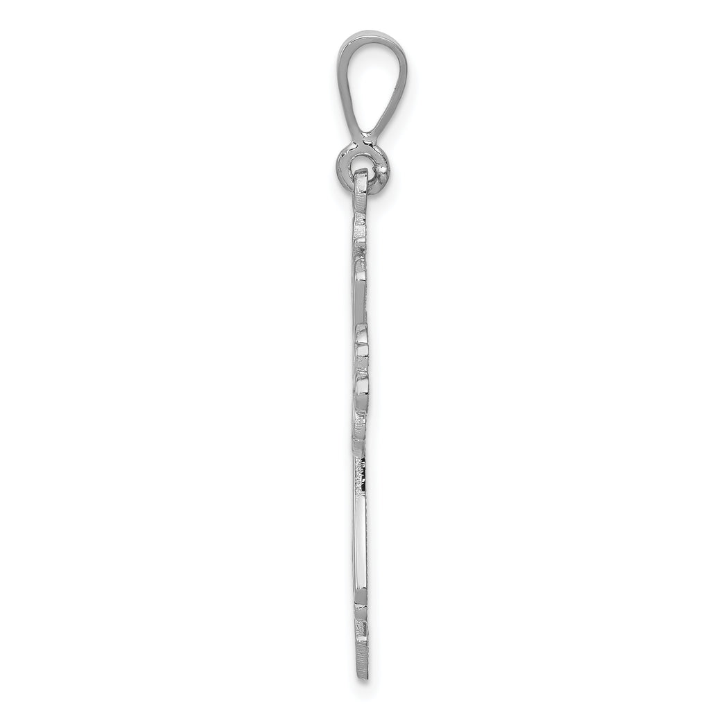 14K White Gold Fleur De Lis Cross Pendant with Rhodium Plating Elegant Themed Design