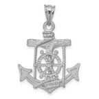 14K White Gold Mariners Cross Pendant with Rhodium Plating  Solid, Casted Design