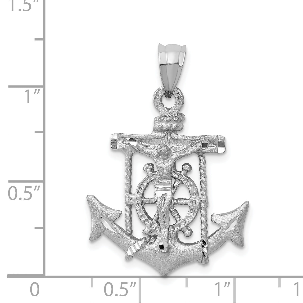 14K White Gold Mariners Cross Pendant with Rhodium Plating  Solid, Casted Design
