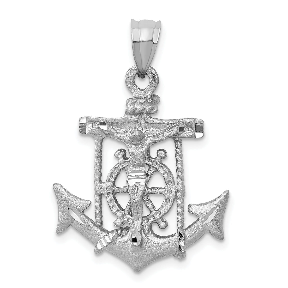 Mariner's Crucifix Pendant in 14K White Gold, 31mm Satin & Diamond-Cut - Sophia Jewelers Main image