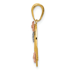 14K Tri-Color Gold NANA Heart Pendant with Floral Design
