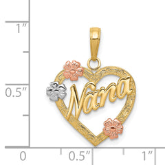14K Tri-Color Gold NANA Heart Pendant with Floral Design