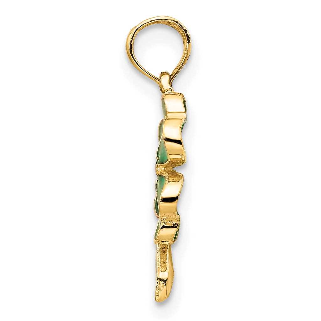 Four-Leaf Clover Enameled Pendant in 14K Yellow Gold