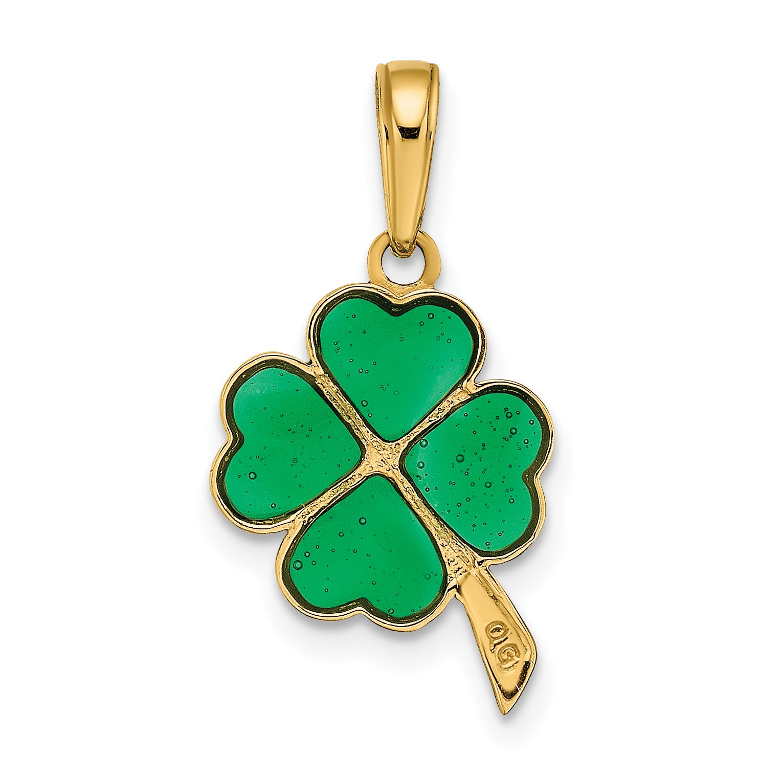 14K Gold Enameled 4-Leaf Clover Pendant with Green Accent