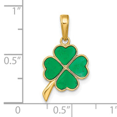 14K Gold Enameled 4-Leaf Clover Pendant with Green Accent