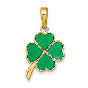 Rounded Lobes Four-Leaf Clover Enameled Pendant in 14K Yellow Gold - Sophia Jewelers