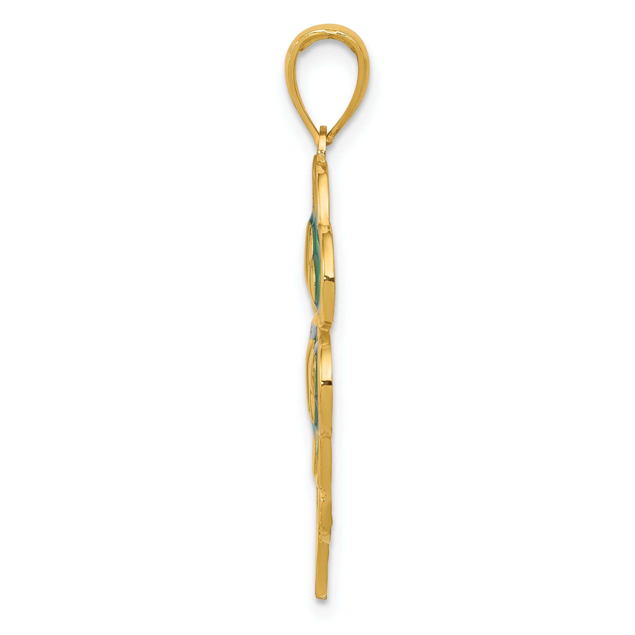 14K Gold 4-Leaf Clover Pendant with Green Enameled Tips, Polished Finish Secondary image