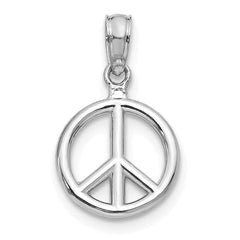 14K White Gold Peace Symbol Pendant with Polished Rhodium Finish